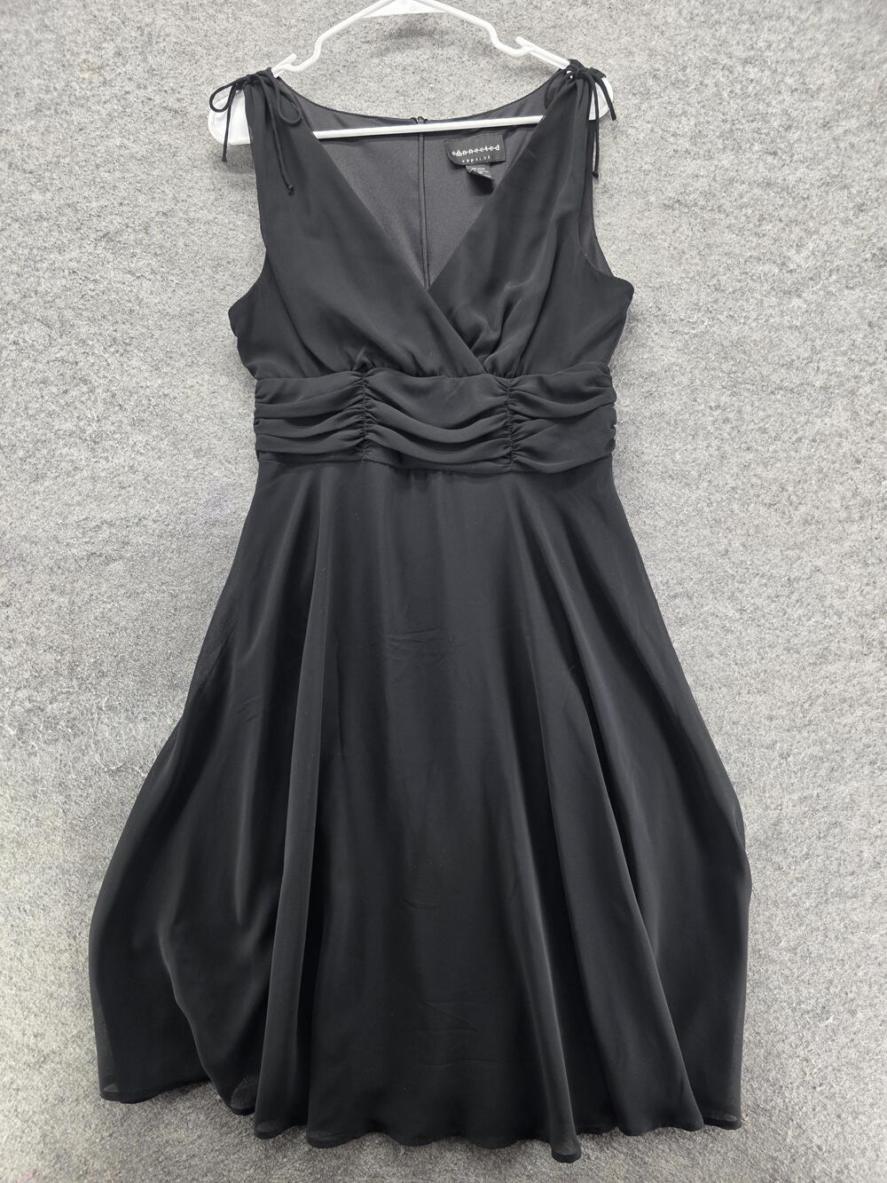 Connected Apparel Dress Womens 12 Black Fit & Flare Midi V-Neck Chiffon